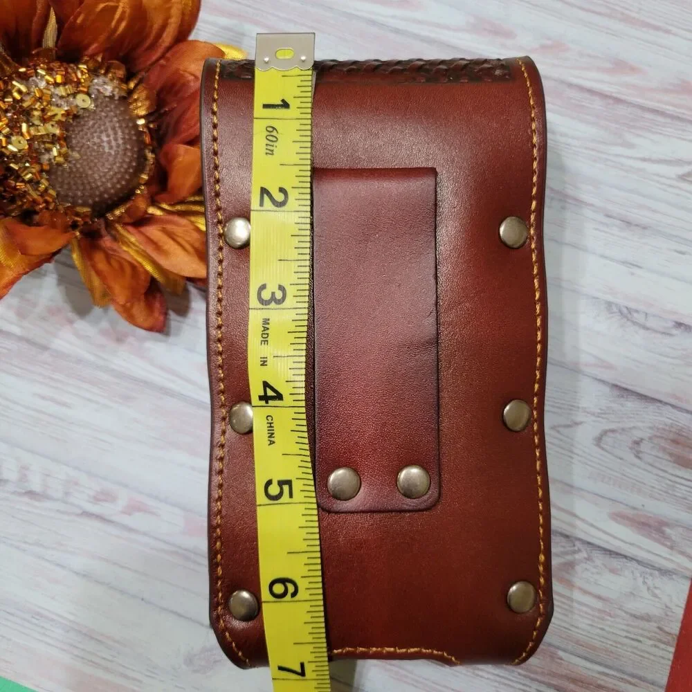 Horse Cowboy Belt Loop Phone Holster Brown Sz LARGE Genuine Leather Bask…
